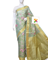 Pure Linen Tissue Saree With Embroidery SILK ZONE